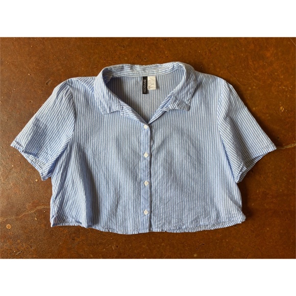 H&M Seersucker Crop Top | Cotton, Large, Divided, Summer, Light Weight, Coastal - Picture 5 of 9